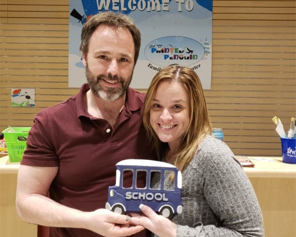 In 2018, we stopped in to a ceramic shop on a whim in hopes of painting a school bus.  The young lady working there went into the back and found one that had already been painted as a sample, but she said we could use that one. For us that was perfect. We repainted the school bus to model our next project…building a dream of ours…a skoolie.